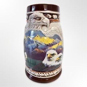 BALD Eagle Beer Stein, 7" Ceramic Beer Mug with Raised Designs Ltd Commodities